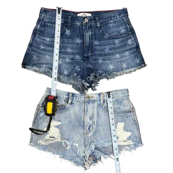 NEW HOLLISTER 2 Pairs Womens Sz 7 High Rise Denim Shorts Distressed Frayed Hem - Picture 3 of 9